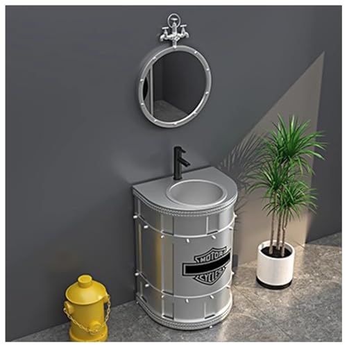 ZTGL Badezimmermöbel Waschbeckenunterschrank, Industriestil Waschbecken Waschtisch Badmöbel-Set, Standwaschtisch Waschplatz Aufsatzwaschbecken für das Badezimmer und Gäste-WC E,with Mirror von ZTGL