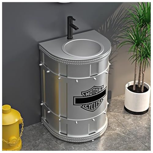 ZTGL Badmöbel Set, Standsäule Waschtisch Waschschale Waschbeckenunterschrank, Industriestil Freistehend Badezimmer Waschbecken, Gäste WC Waschplatz Waschtischunterschrank A,Without Mirror von ZTGL
