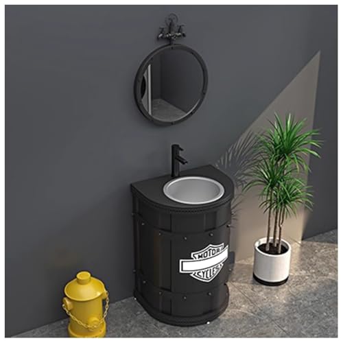 ZTGL Badmöbel Set, Standsäule Waschtisch Waschschale Waschbeckenunterschrank, Industriestil Freistehend Badezimmer Waschbecken, Gäste WC Waschplatz Waschtischunterschrank B, with Mirror von ZTGL