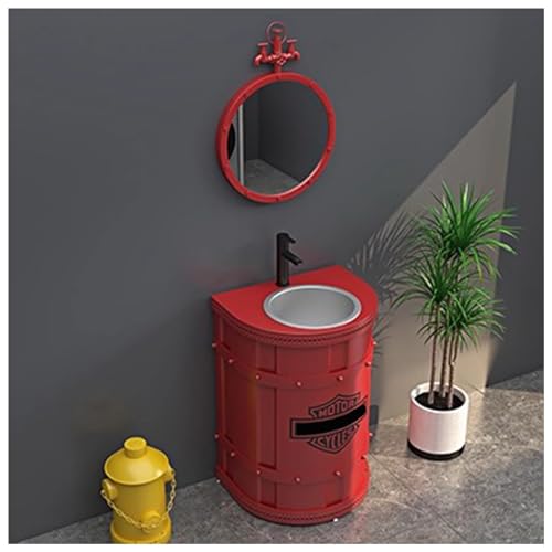 ZTGL Badmöbel Set, Standsäule Waschtisch Waschschale Waschbeckenunterschrank, Industriestil Freistehend Badezimmer Waschbecken, Gäste WC Waschplatz Waschtischunterschrank C, with Mirror von ZTGL
