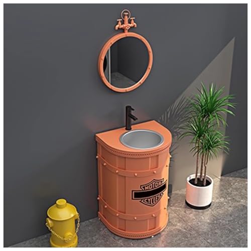 ZTGL Badmöbel Set, Standsäule Waschtisch Waschschale Waschbeckenunterschrank, Industriestil Freistehend Badezimmer Waschbecken, Gäste WC Waschplatz Waschtischunterschrank D, with Mirror von ZTGL