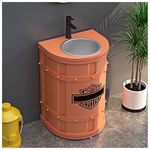 ZTGL Badmöbel Set, Standsäule Waschtisch Waschschale Waschbeckenunterschrank, Industriestil Freistehend Badezimmer Waschbecken, Gäste WC Waschplatz Waschtischunterschrank D,Without Mirror von ZTGL