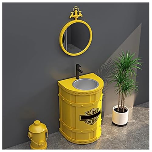ZTGL Badmöbel Set, Standsäule Waschtisch Waschschale Waschbeckenunterschrank, Industriestil Freistehend Badezimmer Waschbecken, Gäste WC Waschplatz Waschtischunterschrank E, with Mirror von ZTGL