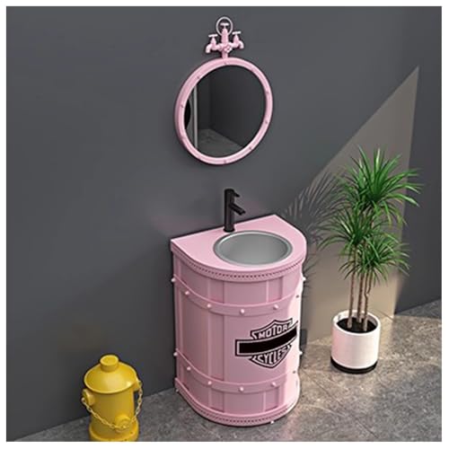 ZTGL Badmöbel Set, Standsäule Waschtisch Waschschale Waschbeckenunterschrank, Industriestil Freistehend Badezimmer Waschbecken, Gäste WC Waschplatz Waschtischunterschrank F, with Mirror von ZTGL