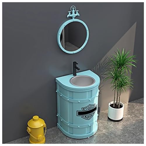 ZTGL Badmöbel Set, Standsäule Waschtisch Waschschale Waschbeckenunterschrank, Industriestil Freistehend Badezimmer Waschbecken, Gäste WC Waschplatz Waschtischunterschrank G, with Mirror von ZTGL