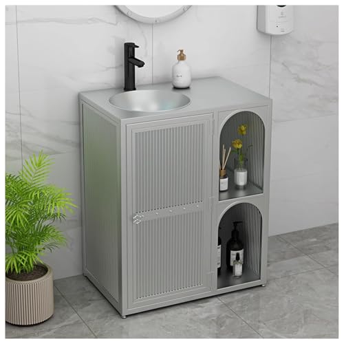 ZTGL Badmöbel Set, Waschbeckenschrank Badezimmer Waschtisch mit Unterschrank, Badezimmerschrank aus Schmiedeeisen, Industrielle Waschbeckenunterschrank Waschplatz mit Waschtisch A, Without Mirror von ZTGL