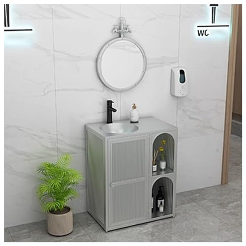 ZTGL Badmöbel Set, Waschbeckenschrank Badezimmer Waschtisch mit Unterschrank, Badezimmerschrank aus Schmiedeeisen, Industrielle Waschbeckenunterschrank Waschplatz mit Waschtisch A,with Mirror von ZTGL