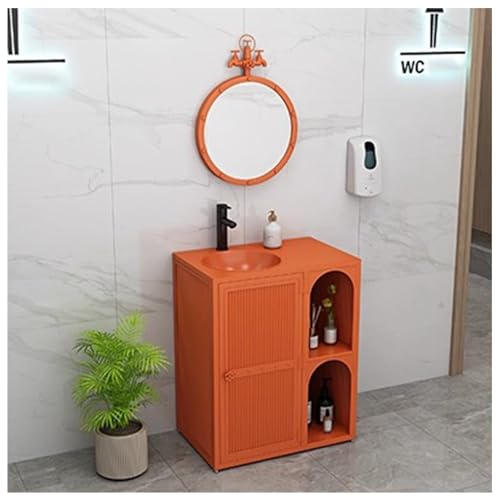 ZTGL Badmöbel Set, Waschbeckenschrank Badezimmer Waschtisch mit Unterschrank, Badezimmerschrank aus Schmiedeeisen, Industrielle Waschbeckenunterschrank Waschplatz mit Waschtisch B,with Mirror von ZTGL