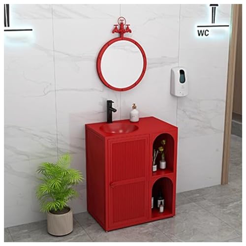 ZTGL Badmöbel Set, Waschbeckenschrank Badezimmer Waschtisch mit Unterschrank, Badezimmerschrank aus Schmiedeeisen, Industrielle Waschbeckenunterschrank Waschplatz mit Waschtisch C,with Mirror von ZTGL