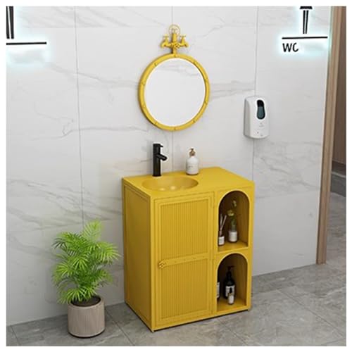 ZTGL Badmöbel Set, Waschbeckenschrank Badezimmer Waschtisch mit Unterschrank, Badezimmerschrank aus Schmiedeeisen, Industrielle Waschbeckenunterschrank Waschplatz mit Waschtisch D,with Mirror von ZTGL