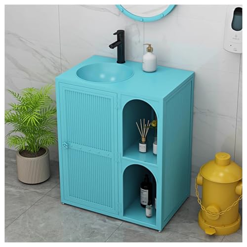 ZTGL Badmöbel Set, Waschbeckenschrank Badezimmer Waschtisch mit Unterschrank, Badezimmerschrank aus Schmiedeeisen, Industrielle Waschbeckenunterschrank Waschplatz mit Waschtisch E, Without Mirror von ZTGL
