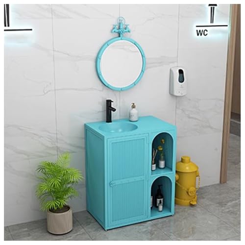 ZTGL Badmöbel Set, Waschbeckenschrank Badezimmer Waschtisch mit Unterschrank, Badezimmerschrank aus Schmiedeeisen, Industrielle Waschbeckenunterschrank Waschplatz mit Waschtisch E,with Mirror von ZTGL