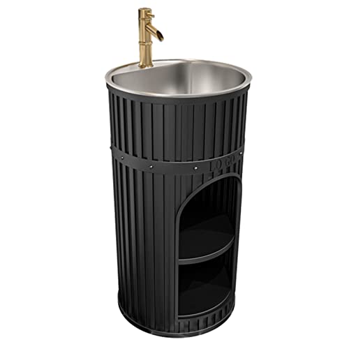 ZTGL Einbau-Waschbecken mit stehendem Unterschrank in Schmiedeeisen Industriestil, Waschbecken Waschtisch with Combination Tap and Drain,Schwarz,Without Mirror von ZTGL