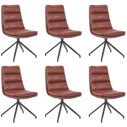 ZTGL Esszimmerstühle Drehbar, 180° Drehstuhl, Ergonomisch Küchenstuhl aus Metallbeine, PU-Kunstleder Drehstuhl Polsterstuhl mit Rückenlehne, für Esstisch, Schminktisch, Wohnzimmer Brown, 6Pcs von ZTGL