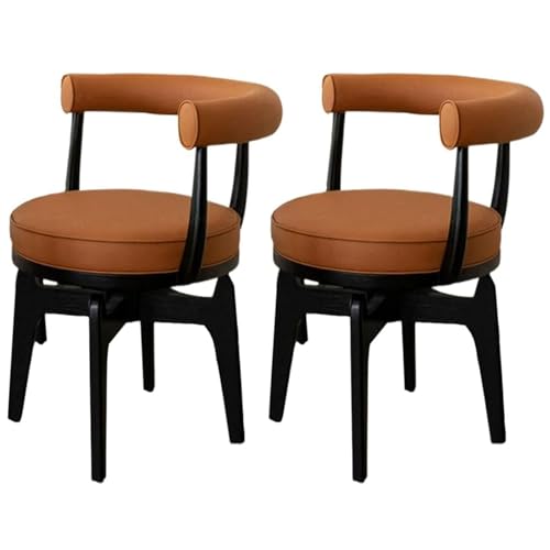ZTGL Esszimmerstühle Drehbar, Kunstleder Küchenstuhl Polsterstuhl mit Rückenlehne, Esszimmerstuhl Drehstuhl Schminkstuhl Mit Stabilem Holzgestell für Wohnzimmer Arbeitszimmer Brown A, 2Pcs von ZTGL