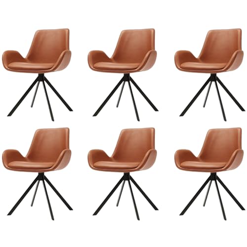 ZTGL Esszimmerstühle Drehbar, Stuhl Esszimmer Esstisch mit Armlehne, Loungesessel Drehstuhl, Metallbeine, Moderner Polsterstühle Küchenstuhl für Büro, Wohnzimmer, Arbeitszimmer Brown, 6Pcs von ZTGL