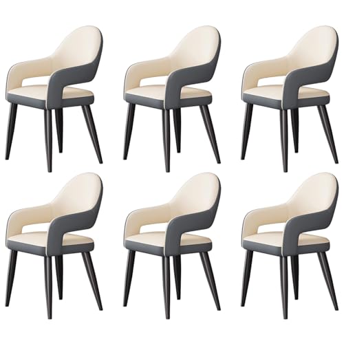 ZTGL Esszimmerstühle Drehbar Set mit Armlehne, Drehstuhl Küchenstuhl Moderner Kunstleder Gepolstert, Metallbeine, Ergonomischer Polsterstuhl mit Rückenlehne, für Wohnzimmer Esszimmer Beige, 6Pcs von ZTGL
