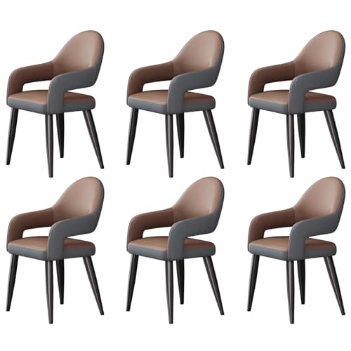 ZTGL Esszimmerstühle Drehbar Set mit Armlehne, Drehstuhl Küchenstuhl Moderner Kunstleder Gepolstert, Metallbeine, Ergonomischer Polsterstuhl mit Rückenlehne, für Wohnzimmer Esszimmer Brown, 6Pcs von ZTGL