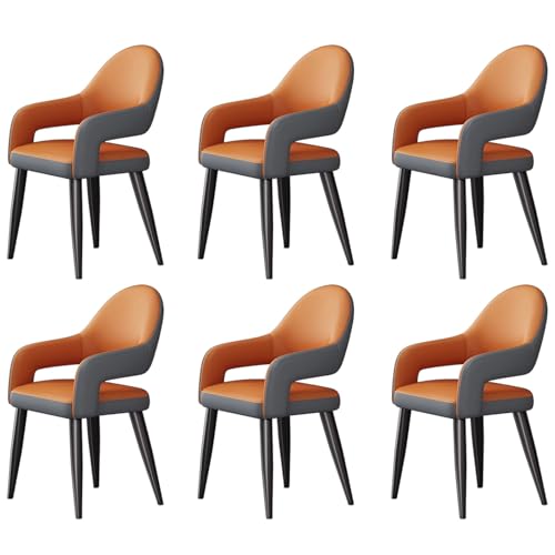 ZTGL Esszimmerstühle Drehbar Set mit Armlehne, Drehstuhl Küchenstuhl Moderner Kunstleder Gepolstert, Metallbeine, Ergonomischer Polsterstuhl mit Rückenlehne, für Wohnzimmer Esszimmer Orange, 6Pcs von ZTGL