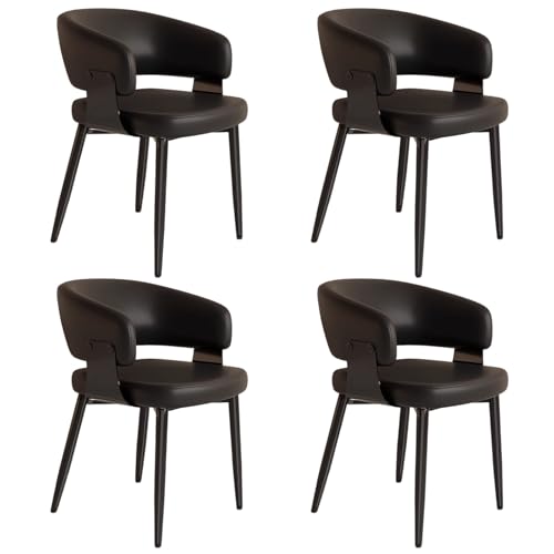 ZTGL Esszimmerstühle Set, Küchenstuhl mit Armlehne, Wohnzimmerstuhl Polstersessel Stuhl Modern Akzentstühle, Kunstleder Polsterstuhl Metallbeine für Esszimmer/Restaurant/Wohnzimmer Black A, 4Pcs von ZTGL