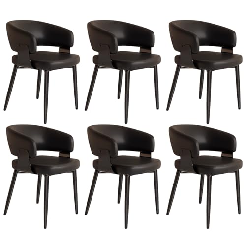 ZTGL Esszimmerstühle Set, Küchenstuhl mit Armlehne, Wohnzimmerstuhl Polstersessel Stuhl Modern Akzentstühle, Kunstleder Polsterstuhl Metallbeine für Esszimmer/Restaurant/Wohnzimmer Black A, 6Pcs von ZTGL