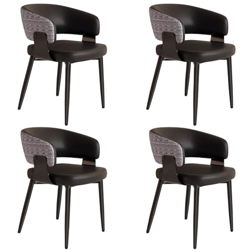 ZTGL Esszimmerstühle Set, Küchenstuhl mit Armlehne, Wohnzimmerstuhl Polstersessel Stuhl Modern Akzentstühle, Kunstleder Polsterstuhl Metallbeine für Esszimmer/Restaurant/Wohnzimmer Black B, 4Pcs von ZTGL
