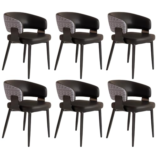 ZTGL Esszimmerstühle Set, Küchenstuhl mit Armlehne, Wohnzimmerstuhl Polstersessel Stuhl Modern Akzentstühle, Kunstleder Polsterstuhl Metallbeine für Esszimmer/Restaurant/Wohnzimmer Black B, 6Pcs von ZTGL