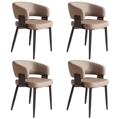 ZTGL Esszimmerstühle Set, Küchenstuhl mit Armlehne, Wohnzimmerstuhl Polstersessel Stuhl Modern Akzentstühle, Kunstleder Polsterstuhl Metallbeine für Esszimmer/Restaurant/Wohnzimmer Brown, 4Pcs von ZTGL