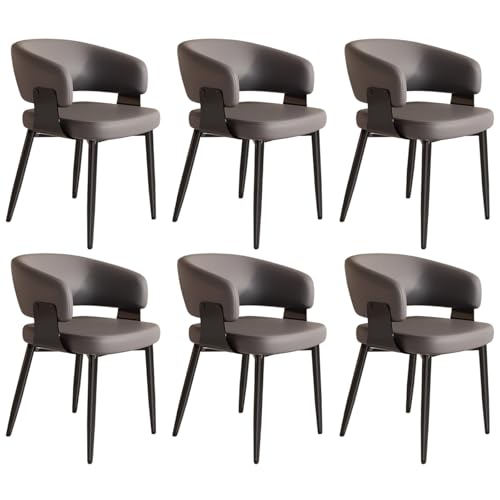 ZTGL Esszimmerstühle Set, Küchenstuhl mit Armlehne, Wohnzimmerstuhl Polstersessel Stuhl Modern Akzentstühle, Kunstleder Polsterstuhl Metallbeine für Esszimmer/Restaurant/Wohnzimmer Gray, 6Pcs von ZTGL