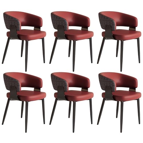 ZTGL Esszimmerstühle Set, Küchenstuhl mit Armlehne, Wohnzimmerstuhl Polstersessel Stuhl Modern Akzentstühle, Kunstleder Polsterstuhl Metallbeine für Esszimmer/Restaurant/Wohnzimmer Red, 6Pcs von ZTGL
