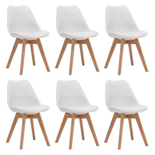 ZTGL Esszimmerstühle Set mit Massivholz Buche Bein, Gepolsterter Stuhl Küchenstuhl, Stuhl Esszimmer Polsterstuhl Modernes, PU-Kunstleder, für Schlafzimmer, Wohnzimmer, Esszimmer White, 6Pcs ZTGL Esszimmerstühle Set mit Massivholz Buche Bein, Gepolsterter Stuhl Küchenstuhl, Stuhl Esszimmer Polsterstuhl Modernes, PU-Kunstleder, für Schlafzimmer, Wohnzimmer, Esszimmer White, 6Pcs von ZTGL