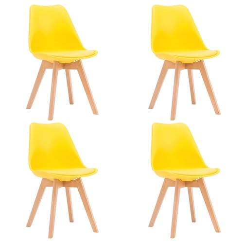ZTGL Esszimmerstühle Set mit Massivholz Buche Bein, Gepolsterter Stuhl Küchenstuhl, Stuhl Esszimmer Polsterstuhl Modernes, PU-Kunstleder, für Schlafzimmer, Wohnzimmer, Esszimmer Yellow, 4Pcs von ZTGL