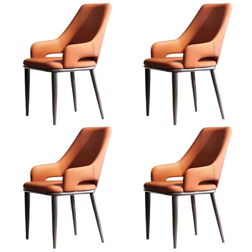 ZTGL Gepolsterter Esszimmerstühle, Esszimmerstühle Kunstleder, Küchenstühle mit Rückenlehne Metallbeine, Ergonomischer Polsterstuhl, Moderne Esstisch Stühle Wohnzimmerstuhl Sessel Orange, 4Pcs von ZTGL