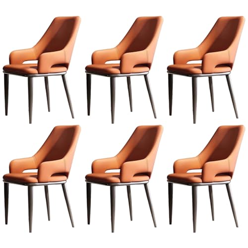 ZTGL Gepolsterter Esszimmerstühle, Esszimmerstühle Kunstleder, Küchenstühle mit Rückenlehne Metallbeine, Ergonomischer Polsterstuhl, Moderne Esstisch Stühle Wohnzimmerstuhl Sessel Orange, 6Pcs von ZTGL