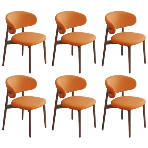 ZTGL Moderne Esszimmerstühle Set mit Holzbeinen, Polsterstuhl Küchenstuhl Kunstleder, Esszimmer Stühle mit Gepolsterter Rückenlehne, für Wohnzimmer, Schlafzimmer und Esszimmer Orange C, 6Pcs von ZTGL