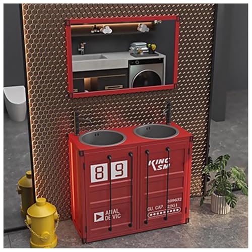 ZTGL Moderner Badmöbel Waschbecken mit Unterschrank, Freistehender Waschtische Aufsatzwaschbecken, Industrie Badezimmerschrank Waschschale Waschtisch für Badezimmer und Gäste-WC A2, with Mirror von ZTGL