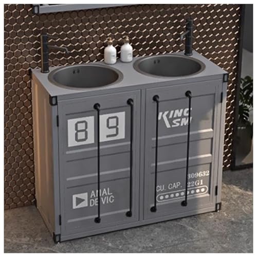 ZTGL Moderner Badmöbel Waschbecken mit Unterschrank, Freistehender Waschtische Aufsatzwaschbecken, Industrie Badezimmerschrank Waschschale Waschtisch für Badezimmer und Gäste-WC A5,Without Mirror von ZTGL
