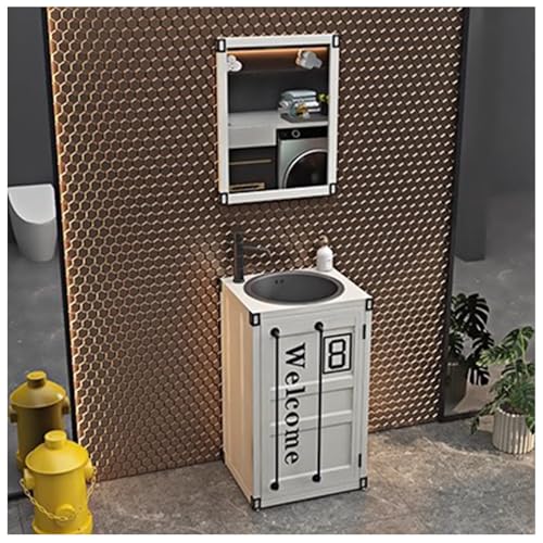 ZTGL Moderner Badmöbel Waschbecken mit Unterschrank, Freistehender Waschtische Aufsatzwaschbecken, Industrie Badezimmerschrank Waschschale Waschtisch für Badezimmer und Gäste-WC B7, with Mirror von ZTGL