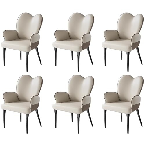 ZTGL Moderner Gepolsterter Esszimmerstuhl, Extra Dickes Sitzkissen, Küchenstuhl mit Armlehne und Rückenlehne, Metallbeine, Esszimmerstühle für Wohnzimmer Schlafzimmer Küche Rezeption Beige, 6Pcs von ZTGL
