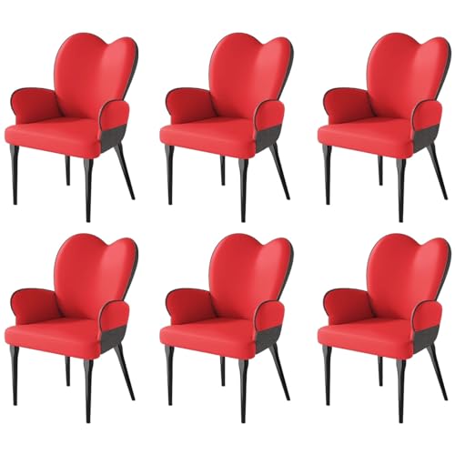 ZTGL Moderner Gepolsterter Esszimmerstuhl, Extra Dickes Sitzkissen, Küchenstuhl mit Armlehne und Rückenlehne, Metallbeine, Esszimmerstühle für Wohnzimmer Schlafzimmer Küche Rezeption Red, 6Pcs von ZTGL