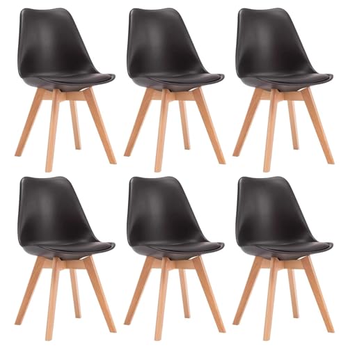 ZTGL Modernes Esszimmerstühle Set, Gepolsterter Küchenstuhl Essstühle mit Beine aus Buche Massiv, Stuhl Esszimmer Wohnzimmerstuhl aus Kunstleder, für Esszimmer Schlafzimmer Küche Black, 6Pcs von ZTGL