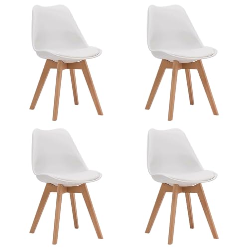 ZTGL Modernes Esszimmerstühle Set, Gepolsterter Küchenstuhl Essstühle mit Beine aus Buche Massiv, Stuhl Esszimmer Wohnzimmerstuhl aus Kunstleder, für Esszimmer Schlafzimmer Küche White, 4Pcs von ZTGL