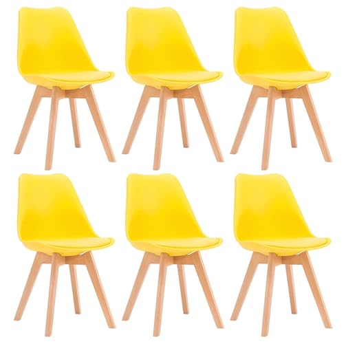 ZTGL Modernes Esszimmerstühle Set, Gepolsterter Küchenstuhl Essstühle mit Beine aus Buche Massiv, Stuhl Esszimmer Wohnzimmerstuhl aus Kunstleder, für Esszimmer Schlafzimmer Küche Yellow, 6Pcs von ZTGL