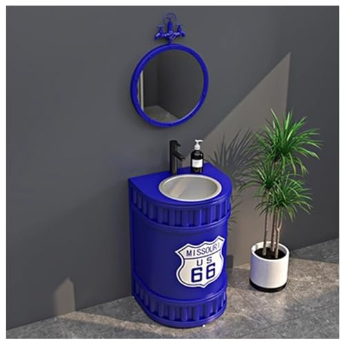 Retro Industrie Stil Freistehendes Waschbecken Standwaschbecken Bodenstehende Waschtisch Waschplatz Badezimmermöbel, Schmiedeeisernes Standsäule Waschbecken Mit Wasserhahn A3,with Mirror von ZTGL