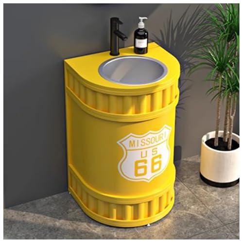 Retro Industrie Stil Freistehendes Waschbecken Standwaschbecken Bodenstehende Waschtisch Waschplatz Badezimmermöbel, Schmiedeeisernes Standsäule Waschbecken Mit Wasserhahn A5, Without Mirror von ZTGL