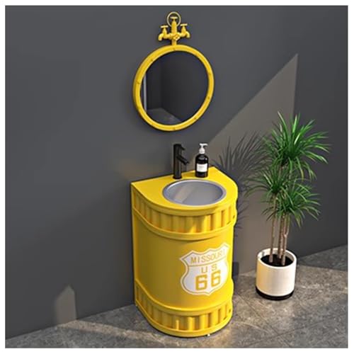 Retro Industrie Stil Freistehendes Waschbecken Standwaschbecken Bodenstehende Waschtisch Waschplatz Badezimmermöbel, Schmiedeeisernes Standsäule Waschbecken Mit Wasserhahn A5,with Mirror von ZTGL