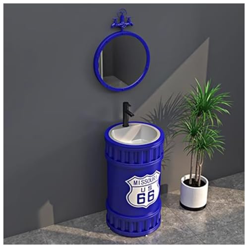 Retro Industrie Stil Freistehendes Waschbecken Standwaschbecken Bodenstehende Waschtisch Waschplatz Badezimmermöbel, Schmiedeeisernes Standsäule Waschbecken Mit Wasserhahn B3,with Mirror von ZTGL