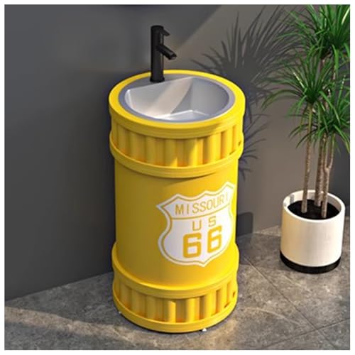 ZTGL Retro Industrie Stil Freistehendes Waschbecken Standwaschbecken Bodenstehende Waschtisch Waschplatz Badezimmermöbel, Schmiedeeisernes Standsäule Waschbecken Mit Wasserhahn B5, Without Mirror von ZTGL