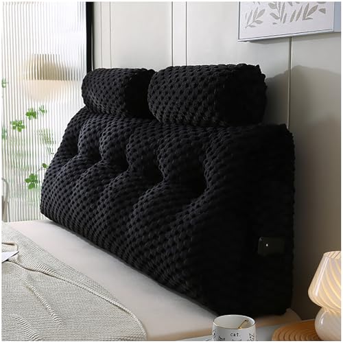 ZTGL Rückenkissen mit Nackenrollenkissen, Lesekissen für Bett und Sofa, Komfortables Wandkissen Bett, Groß Rückenkissen Bett, Keilkissen Bettkissen Rückenlehne,Schwarz,100 * 50 * 20cm(1 Pillow) von ZTGL