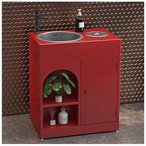 ZTGL Waschbecken mit Unterschrank Aufsatzwaschbecken Badmöbel-Set Rechteckig Waschbeckenunterschrank mit Wasserhahn & Ablaufgarnitur, Industrial Style Waschbecken Waschtisch A1,Without Mirror von ZTGL